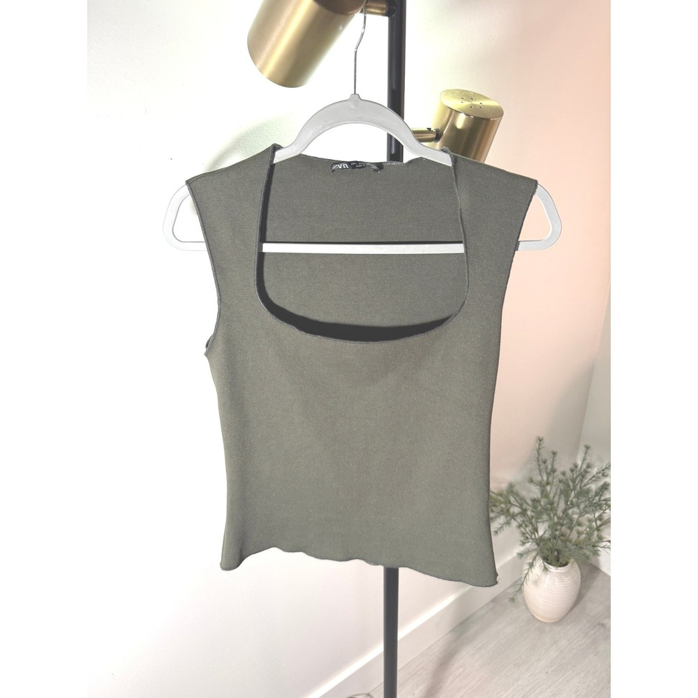 Zara top olive green compression jeanswear bodycon flattering LG date fall layer